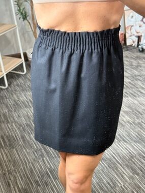 Elastic-Waist Black Mini Skirt- Wool Blend